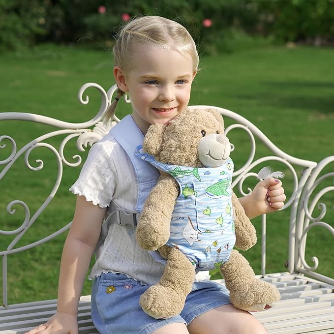 GAGAKU Toy Baby Dolls Carrier for Kids, Reborn Baby Doll Carrier Accessories for Toddlers & Girls - Blue - Fish Pattern