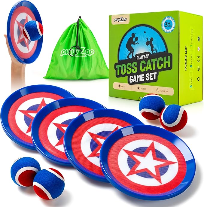 Playzap Toss and Catch Ball Set - Baseball Glove Toy Indoor Outdoor Yard Game & Beach/Pool/Sand Toy Set 2 Pack or 4 Pack - Easter Basket Stuffers for Toddlers Kids Youth Boys Girls 2-4 5-7 8-13+ Yrs