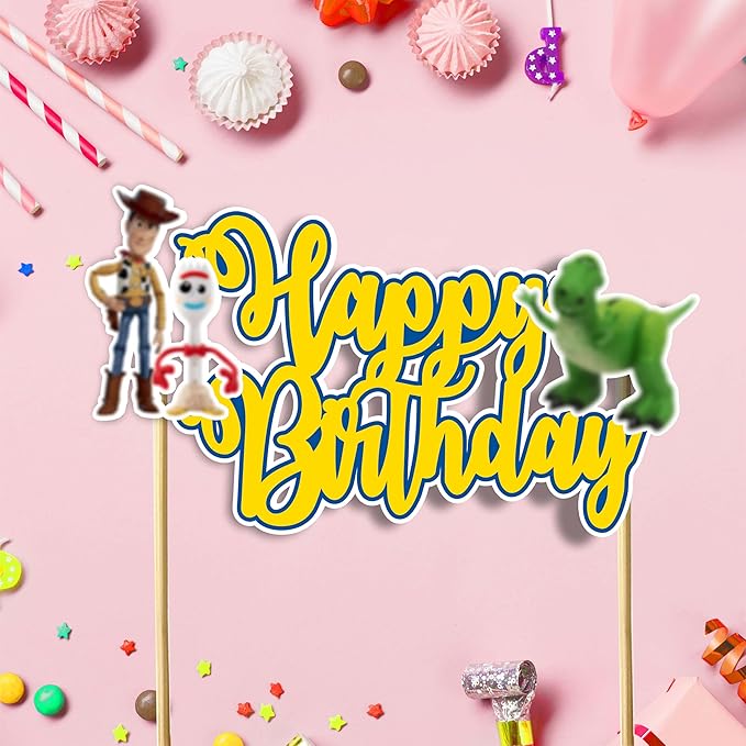 "Toy Stry Happy Birthday Cake Topper – Cartoon Theme Birthday Party Supplies – Fun & Colorful Cake Decoration for Birthday Parties – Perfect Themed Party Décor for Cake & Dessert Table"