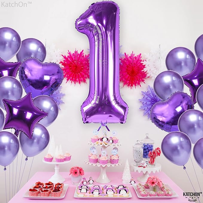 KatchOn, Purple 1 Balloon Number for First Birthday - 40 Inch | Number 1 Balloons for 1st Birthday | 1 Balloons for 1st Decorations | Purple Number One Balloon For Happy Anniversary Decorations
