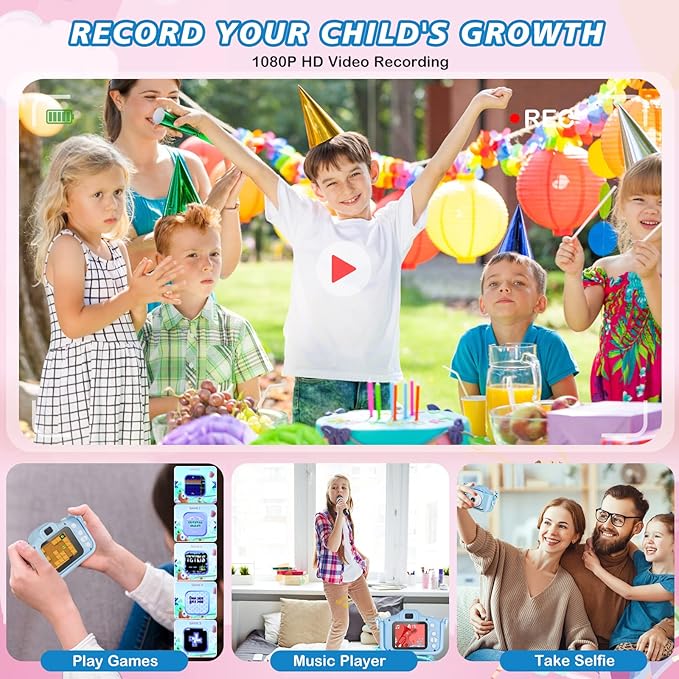 Kids Selfie Camera for 6-8 Year Old Boys, HD Digital Video Cameras for Toddler, Christmas Birthday Gifts for Boys Kids Digital Dual Camera with 32G SD Card