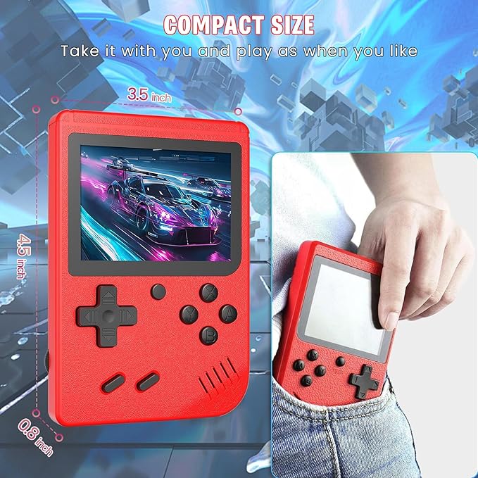 Retro Handheld Games Console Built-in 400 Video Games, Portable Handheld Emulator with 3.0" HD Screen and Rechargeable Battery, Support Connection to TV and 2 Players, Gifts for Boys and Girls (Red)