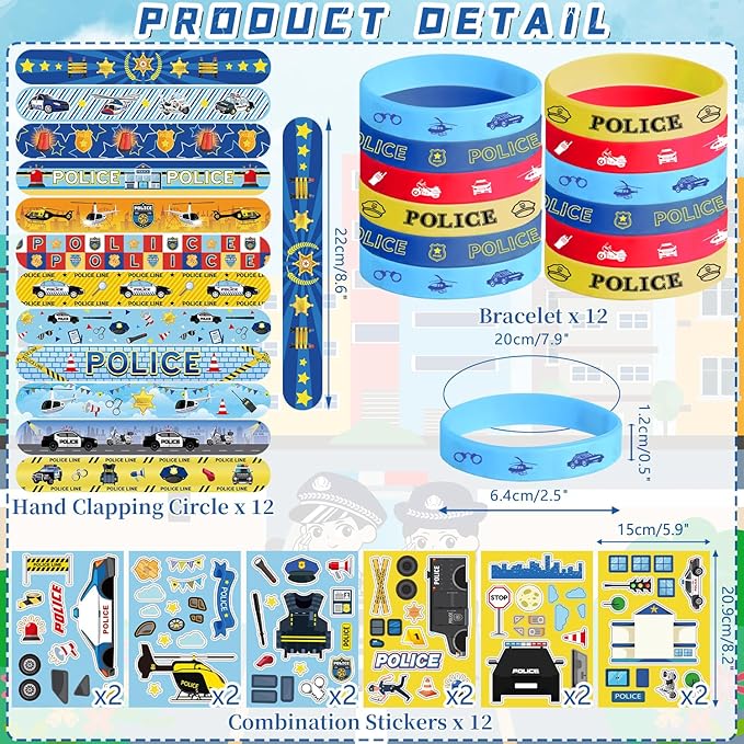 Police Party Favour Supplies including Police Gift Bags, Stickers, Badges, Wristbands for Police Theme Birthday Party
