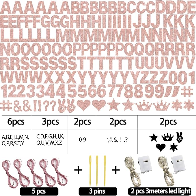 167Pcs DIY Glitter Customizable Banner Kit Custom Banner Happy Birthday Letters Happy New Year Personalized Banners Decor for Christmas Baby Shower Birthday Party Decoratation (Glitter Rose Gold)