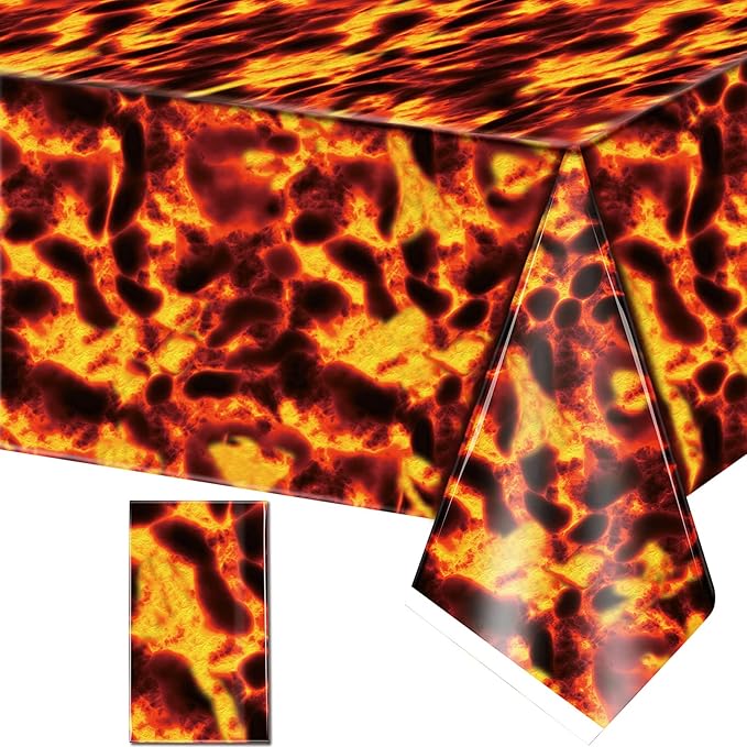 Irenare Lava Tablecloth Volcano Decorations Halloween Flame Tablecloth Fire Plastic Table Covers Lava Game Decor Volcano Waterproof Oil Resistant Party Supplies(1 Piece)