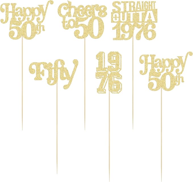 Gyufise 15Pcs Happy 50th Birthday Centerpiece Sticks Fifty Straight Outta 1976 Table Flower Centerpieces Sticks Cheers to 50 Decorations for 50th Birthday Party Supplies Gold