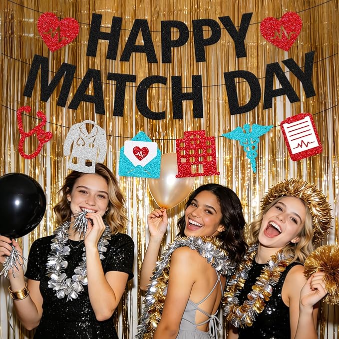 Happy Match Day Banner Medical Residency Match Day Party Decorations for Future Doctor Medical School Graduation Party Supplies (Black)