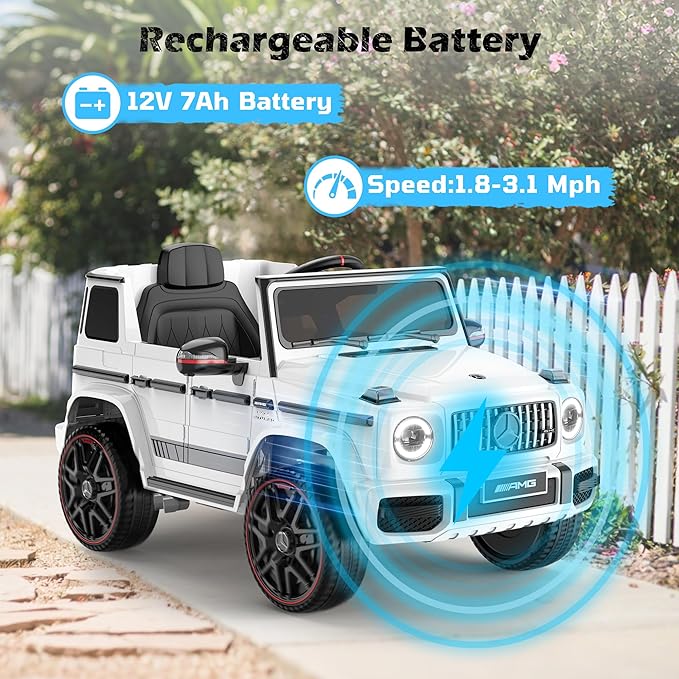 ANPABO Licensed Mercedes-Benz G63 Car for Kids, 12V Ride on Car w/Parent Remote Control, LED Headlights, Music Player & Horn, Soft Start, Low Battery Prompt, Kids Electric Car, White