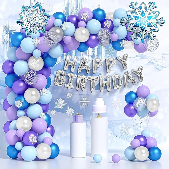 Balloons Set, 50pcs 12inchs Purple Blue Snowflack Print Balloons,for Boys Girls Fozen Birthday Baby Shower Decorations Christmas Winter Wonderland Party Supplies