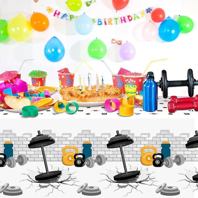 3Pcs Gym Birthday Party Tablecloth - 87 x 51 Inches Plastic Fitness Sports Table Cover Disposable Weight Lifting Table Cloth for Kitchen Picnic Bodybuilder Gym Birthday Party Decor Supplies