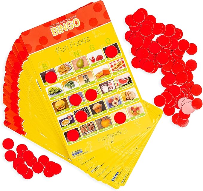 Stages Learning Materials Link4fun Real Photo Fun Food Bingo Game for Family, Preschool, Kindergarten, Elementary Education: 36 Picture Cards and App