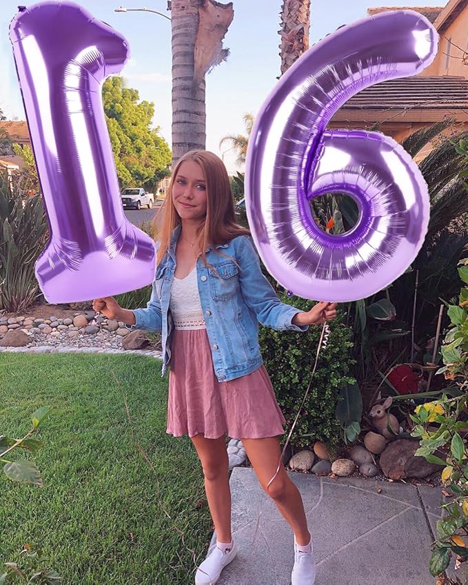 6 Balloon Number 40 Inch, 6th 6 7 Birthday Balloon for Boy Girl, Purple 16 60 61 65 Numbers Balloons Birthday Party Wedding Events Decorations