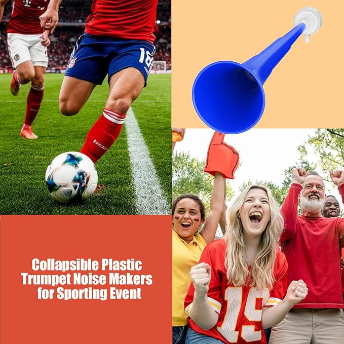 Collapsible Stadium Horn, Vuvuzela Plastic Blow Horns, Team Cheering Spirit Accessories Noisemakers, Foldable Trumpet Noise Makers for Sporting Events, Football Soccer Games, Party Supplies (2PCS)