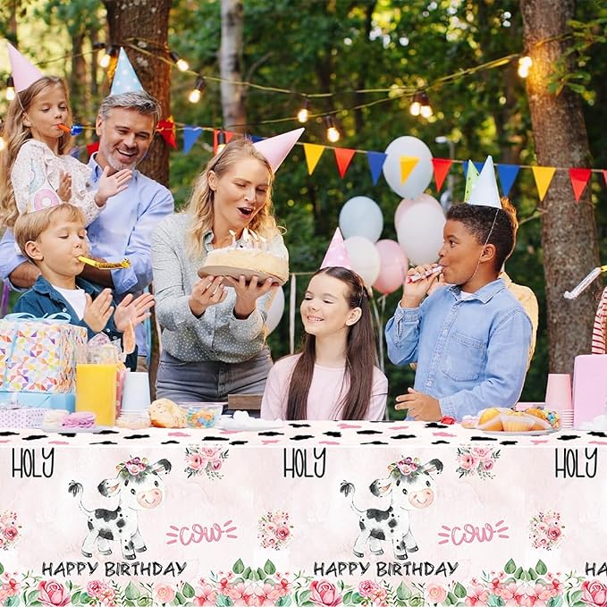 51 Pcs Holy Cow I'm Three Girls Birthday Party Supplies Moo Moo I'm Three Tablecloth Paper Plates Napkins Forks Dinnerware for Farm Animals Cow Theme Girls 3rd Birthday Party Supplies Decorations