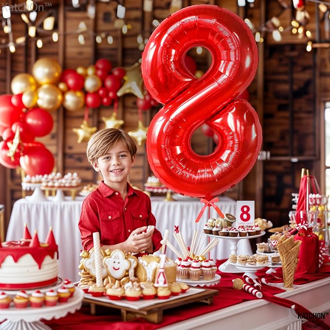 KatchOn, Giant, Red 8 Balloon Number - 40 Inch | Red 8 Balloon, 8th Birthday Decoration Boy | 8 Year Old Balloon, 8 Year Old Birthday Decorations | Number Balloons for Anniversary Decorations