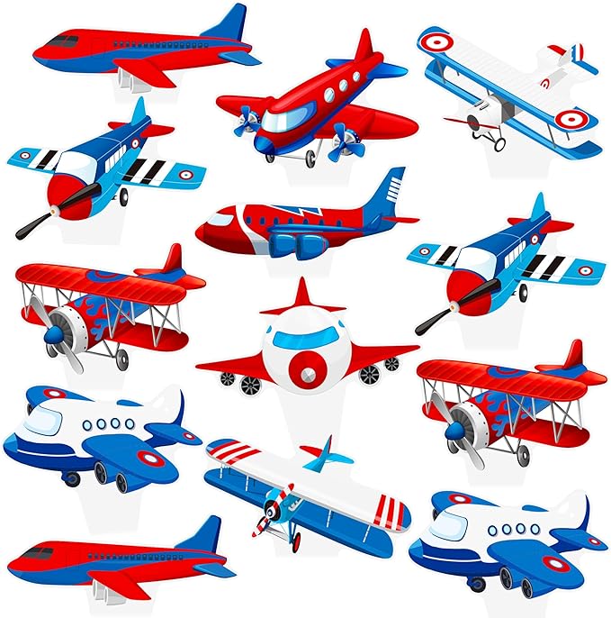 Airplane Cupcake Toppers Airplane Birthday Party Decorations 48PCS Plane Cupcake Picks Aircraft Helicopter Cake Decor for Aviation Theme Pilot Baby Shower Birthday Party Supplies