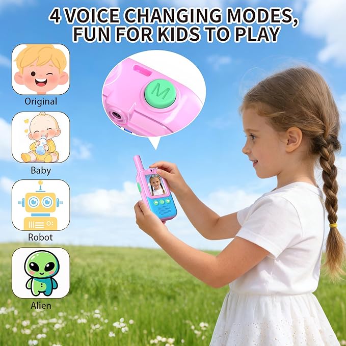 Video Walkie Talkies for Kids 2 Pack, 500ft Range Rechargeable Kids Walkie Talkies with HD Camera & 4 Voice Changer, 2 Way Radio Toys for 3-12 Year Old Girls Boys for Camping Outdoor Adventure