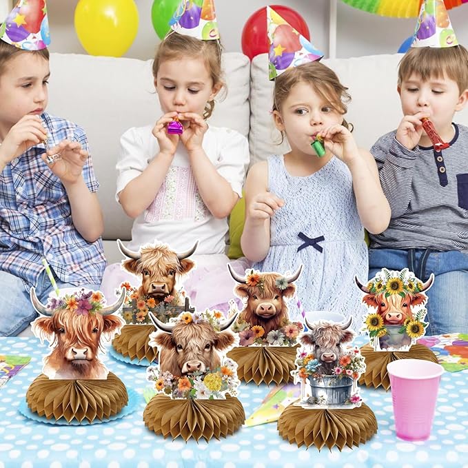 Highland Cow Party Decorations, Highland Cow Birthday Party Table Decorations, Chic Flower Honeycomb Centerpiece Farm Baby Shower Decor Supplies