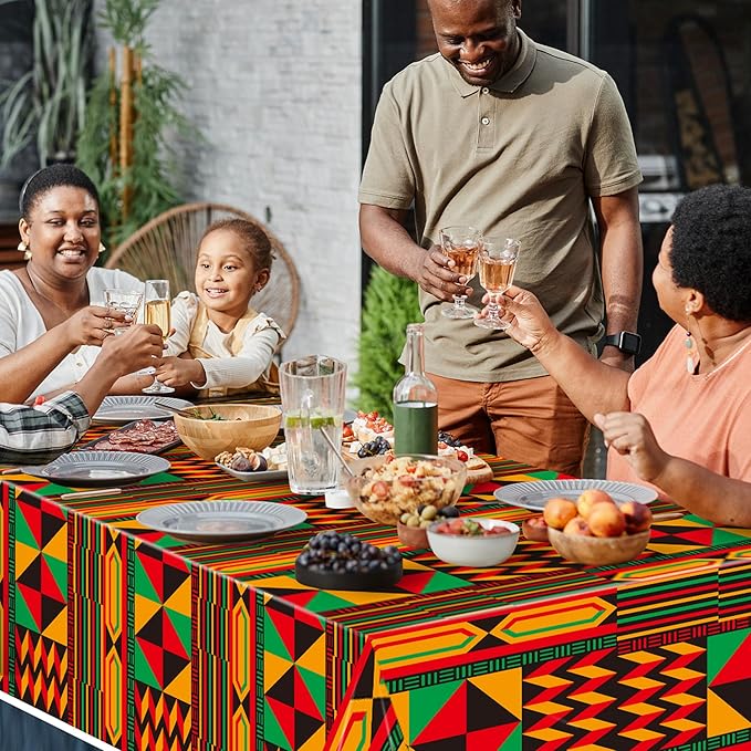 3 Packs Happy Kwanzaa Happy Juneteenth Tablecloth Decorations, African Disposable Waterproof Plastic Striped Checkered Table Covers, Afro Tablecloths for African-American Party Favor Supplies