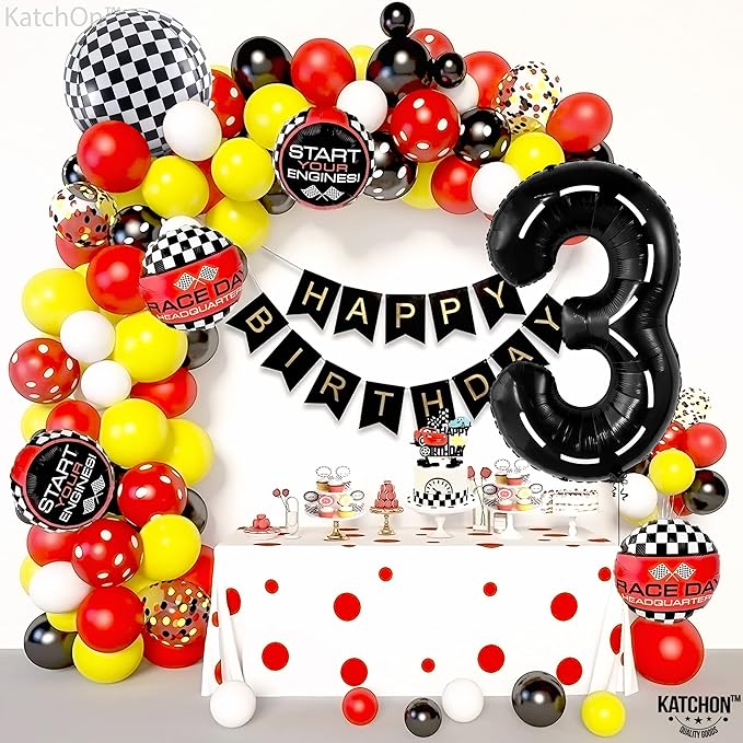 KatchOn Giant Number 3 Balloon - 40 Inch | Number 3 Race Car Balloon for Construction Birthday Party Supplies 3 Year Old