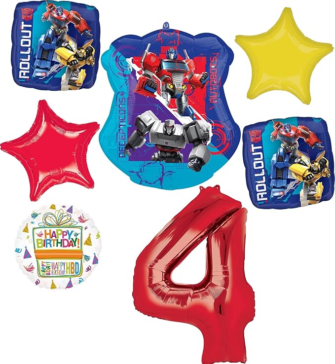 Anagram 4th Birthday Party Supplies 7pc Transformer's Foil Balloon Bouquet Decorations