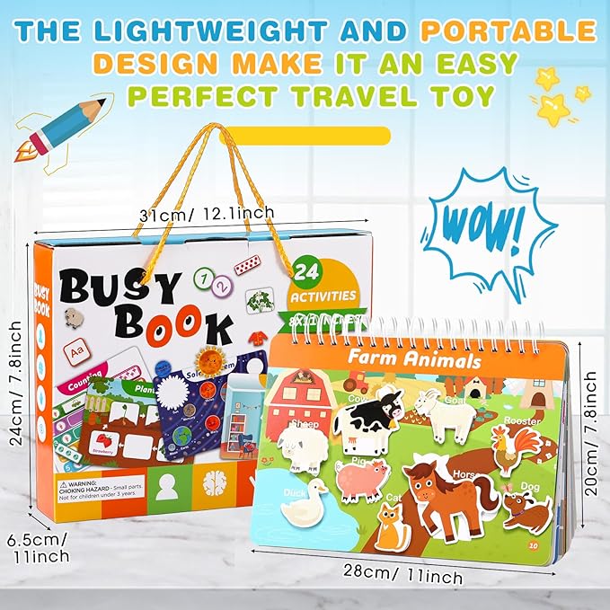 Fuutreo Montessori Busy Book for Toddlers 24 Themes Preschool Learning Binder with Stickers, Cognitive and Sensory Activities for Kids Ages 2-4 Educational Gift for Boys Girls with Gift Box Packaging