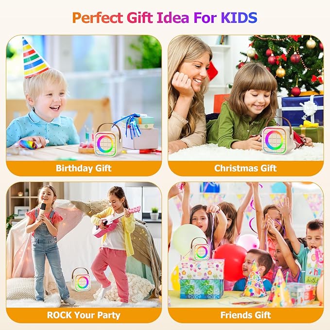 Kids Mini Karaoke Machine with Lights, Portable Bluetooth Speaker with 2 Wireless Microphones, Birthday Toys Gift for Girls Boys Ages 4,5,6,7,8,9,10+ Year Old, Party, Home KTV, Outdoor (Beige)