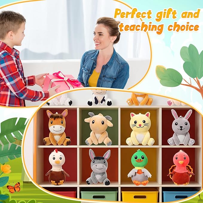 Skylety 12pcs Mini Safari Stuff Animal 3.9 Inch Cute Jungle Stuffed Animal Lion Rabbit Owl Hedgehog Monkey Tiger Zebra Elephant Leopard Hippopotamus Rhinoceros for Easter