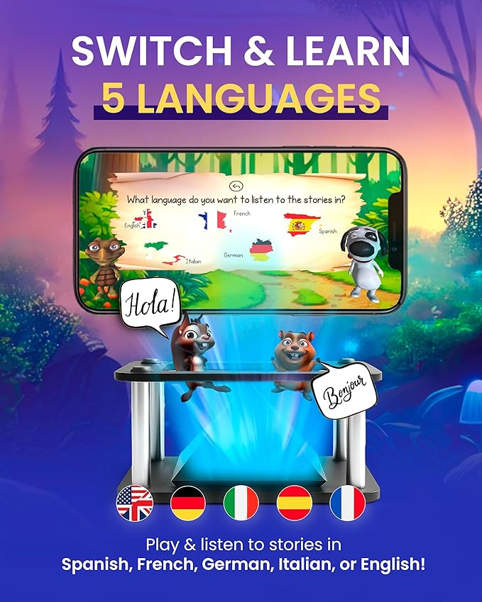 Heromask Tales: 3D Stories in 5 Languages | Gift Ages 4-10 | Innovative Educational Hologram Pyramid | Narrated by Native Storytellers in Multiple Languages to Develop Kids' Emotional Intelligence