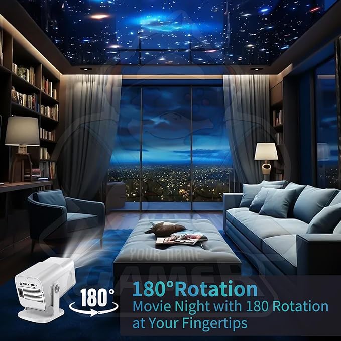 HCS350 Pro Projector and game,Retro 4K Smart Game Projector 1280*1080P Built-in 30000 Games,Portable video game with 2 Wireless Controllers,5G WiFi Bluetooth,HDMI,Android 12,home theater,office（White）