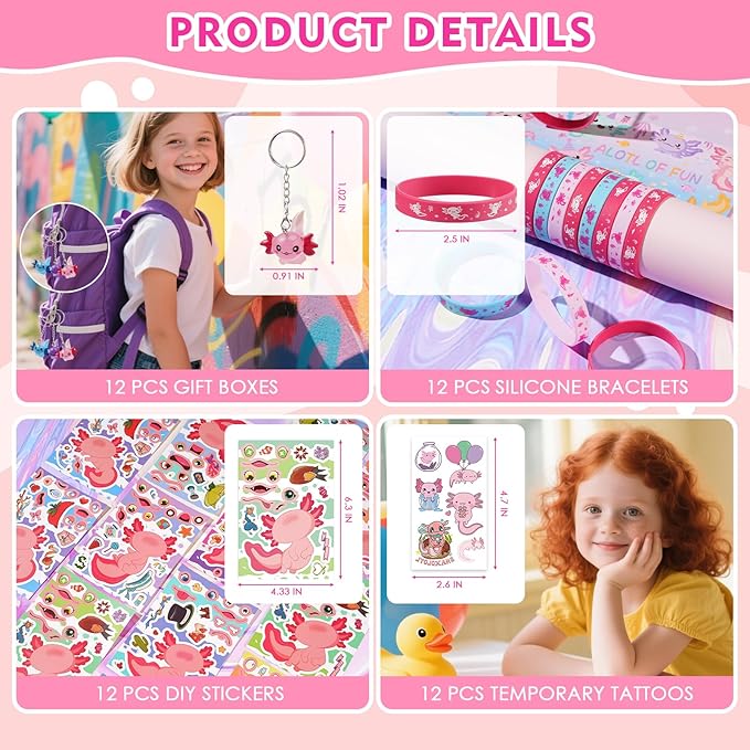 Vanblue Axolotl Party Favors Themed Birthday Party Decoration Goodie Bags Stuffers Pink Axolotl Birthday Supplies Gift for Kids Treat Gift Bags Stuffers Pinata Filler Classroom Rewards