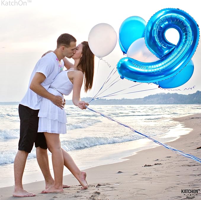 KatchOn, Giant Blue Number 9 Balloon - 40 Inch | Foil 9 Birthday Balloon for 9th Birthday Decorations | 9th Anniversary Decoration | Blue Party Decoration
