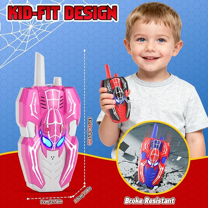 3 Pack Walkie Talkies for Kids, Spider Toys 2 Pack Outdoor 2 Way Radio Toy Gifts Camping Brithday Gift Walkie Talkies for 3 4 5 6 7 8 9 10 Year Old Boys