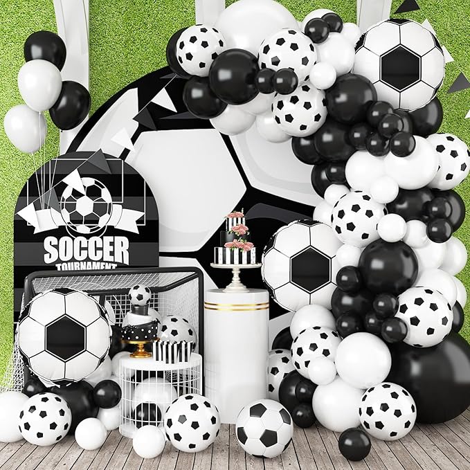 GRESATEK Soccer Balloon Arch Garland Kit, Black White Balloons Decorations with Soccer Foil Balloons for Men Women Teen Kids Soccer Football Theme Birthday Party Decor Supplies