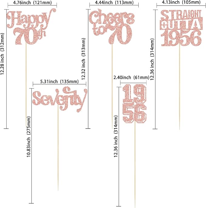 Gyufise 15Pcs Happy 70th Birthday Centerpiece Sticks Seventy Straight Outta 1956 Table Flower Centerpieces Sticks Decorations for Cheers to 70th Birthday Party Supplies Rose Gold