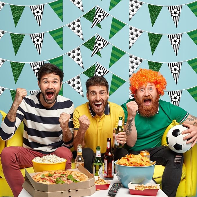 Soccer Party Decorations 4 Pcs Soccer Banner Pennant Soccers Garland Triangle Flags Sports Party Decorations for Party Supplies Hanging Decoration
