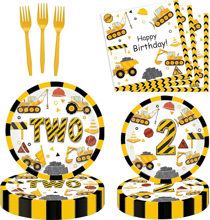 51 Pcs Construction 1st Birthday Party Supplies Dump Truck One Years Old Tablecloth Paper Plates Napkins Forks Dinnerware for Construction Baby Shower Birthday Party Supplies Decorations