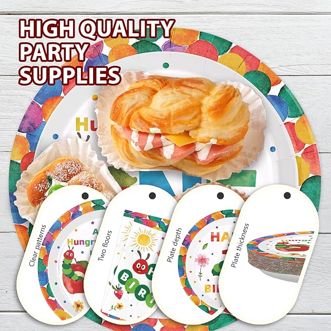Grencian 200Pcs Caterpillar 1st Birthday Party Supplies A Hungry Green Insect is Turning One Plates and Napkins Tableware Set Hungry Caterpillar Party Decoration for Boys Birthday Baby Shower Serve 50