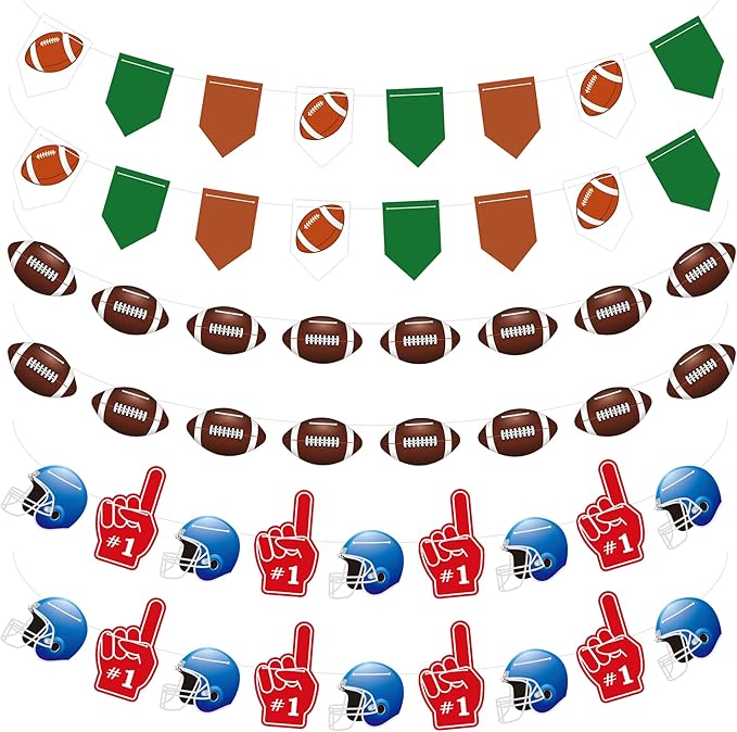 6PC - Football Party Decorations - Football Banner - Football Hanging Decorations Decor for Themed Birthday Party Bowl Game Fans Home Garland Supplies Flag