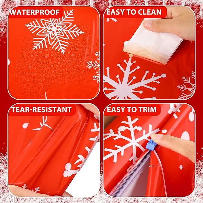 Kochorie 100 Ft x 54 Inch Snowflake Tablecloth Roll with Cutter Box Christmas Themed Snowflake Printed Cut to Size Table Cover Disposable Winter Backdrop for Frozen Birthday Party Supplies