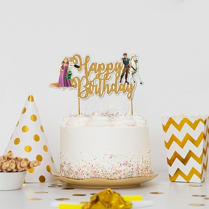 Rapunzl Happy Birthday Cake Topper – Princess Themed Birthday Cake Decoration for Girls – Magical Fairytale Party Supplies – Durable, Reusable, Easy to Use Cake Topper for Birthday Party Decorations