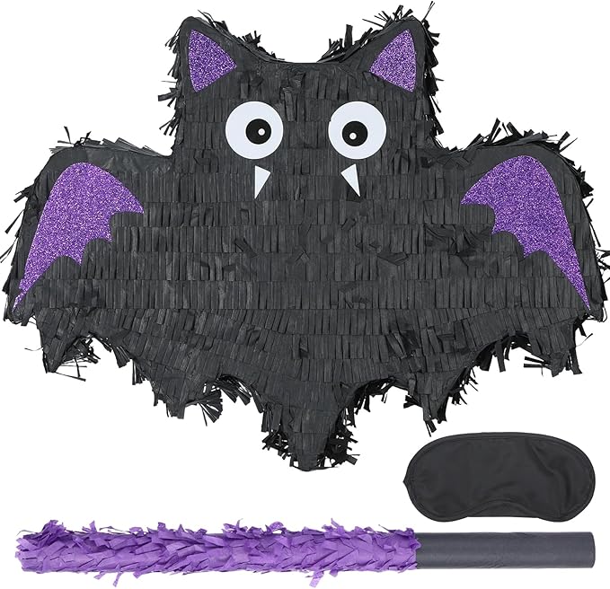 Bat Pinatas Bundle with a Blindfold and Bat (16.5 x12.6x4 Inches), Perfect for kid's Birthday Parties Decoration, Animal Theme Party