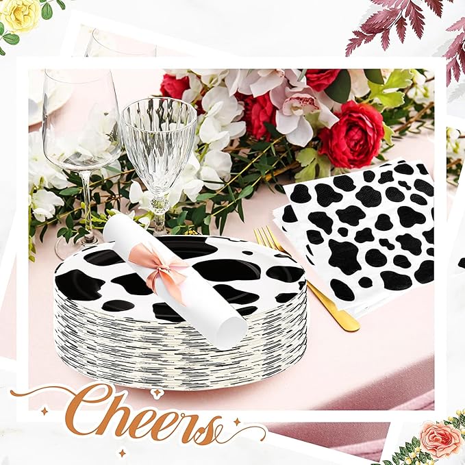80Pcs Cow Print Party Supplies Cow Plates and Napkins Party Set 7" CowPrint Plates Napkins for Cowboy Farm Animal Barn Theme Cowboy Cowgirl Baby Shower Birthday Decoration|Serve 40