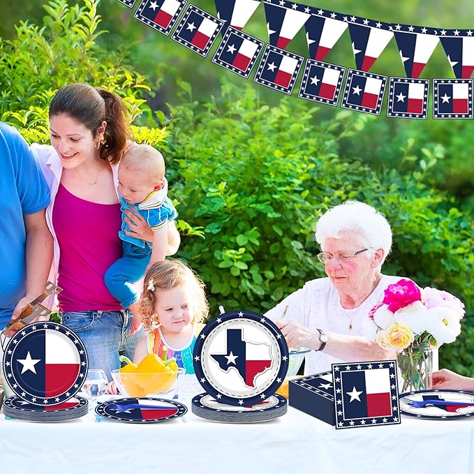 gisgfim 96Pcs Texas State Flag Party Supplies Paper Plates Napkins Texas State Theme Party Tableware Set Texas State National Party Decorations Favors for Family Gathering Dining Serves 24