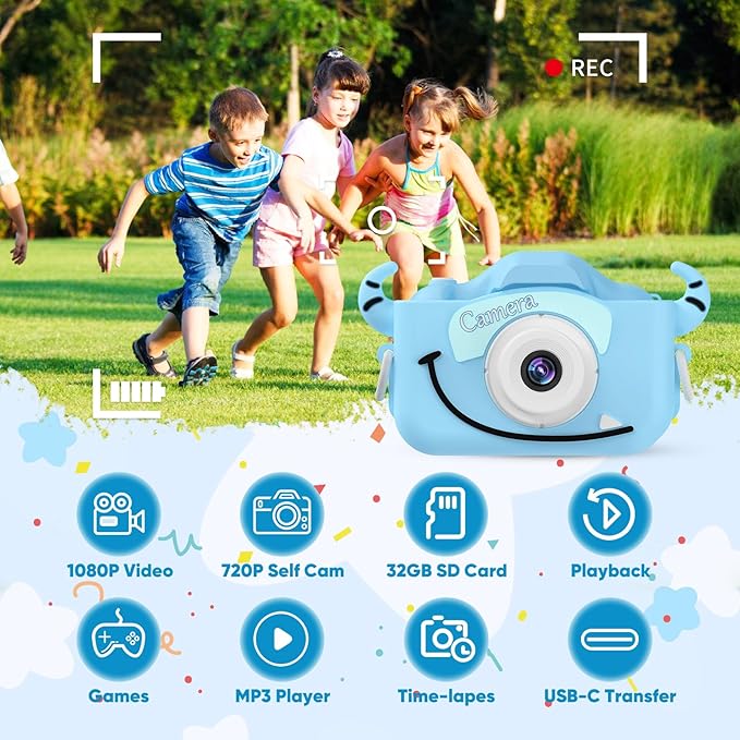 VisionX Kids Camera, 1080P HD Kids Digital Camera with 32GB Card, Toys for 3 Year Old Boys Birthday Christmas Kids Toys Gifts, Selfie Kids Camera for Age 3-12 Years