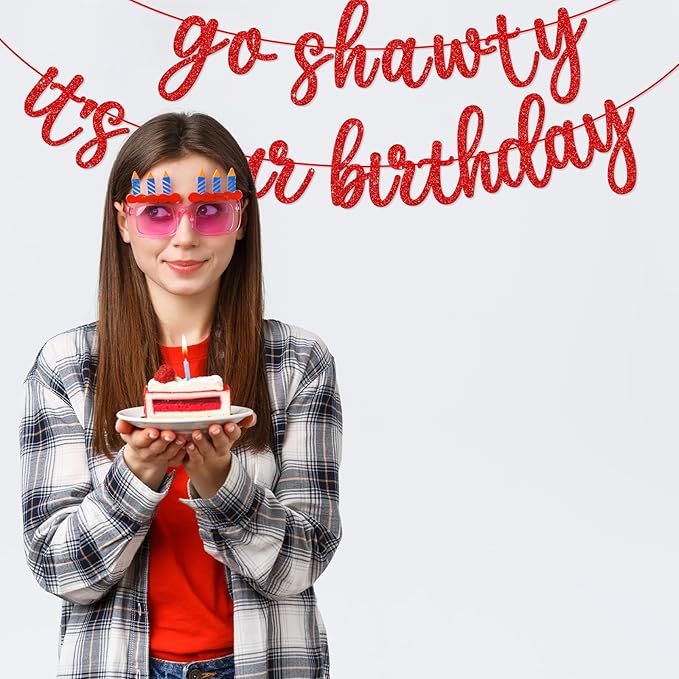 Go Shawty It's Your Birthday Banner, Hip Hop Birthday Party Decorations Supplies, Rap Theme Bday Bunting Sign, Pre-strung, Photo Props (Red)