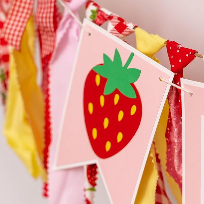Strawberry First Birthday High Chair Banner - Sweet Berry 1st Birthday Party Decoration Supplies Highchair Banner, Strawberry Sign Anniversary Party Celebration Party Photo Props Banner