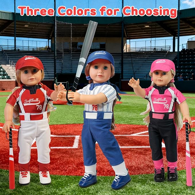 ARTST Softball Uniform Doll Outfit-18 inch Doll Clothes and Accessories Set-Hat Baseball Clothing Bat Shoes Socks, Valentine's Gifts for Girls&Boys Spring T-Ball