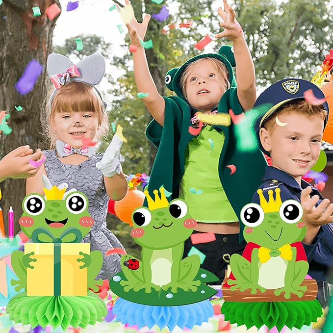 9pcs Frog Honeycomb Centerpieces Frog Birthday Party Decoration Cute Frog Table Decoration for Frog Theme Party Baby Shower Supplies
