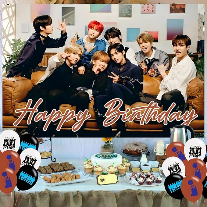 Stray Kids Birthday Party Decoration, Photo Background 5 x 3 FT, 18 Pcs Balloons,Music Merch Party Backdrop Supplies